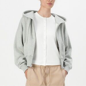 GAP Abbreviated Hoodie Full Zip Light Heather Gray Size LP Large Petite NEW